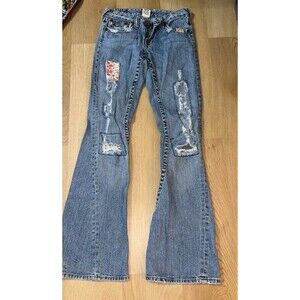 True religion patchwork ripped flare jeans